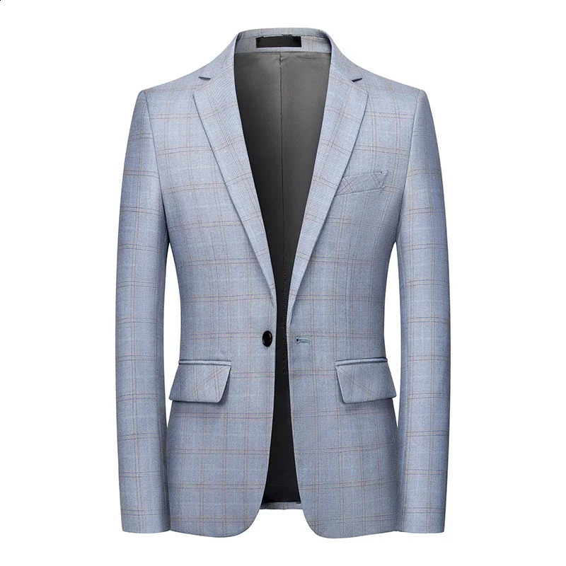 Fashion Spring and Autumn Casual Men Plaid Blazer Cotton Slim England Suit Blaser Masculino Male Jacket S6XL 241218