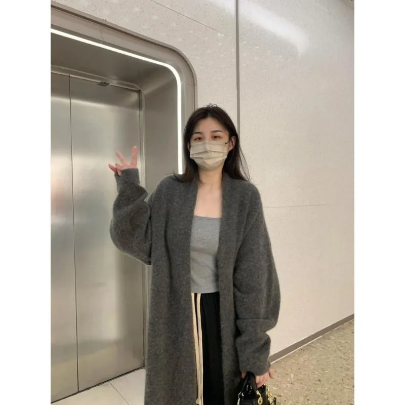 Smvp Autumn Winter Gray Streetwear Tops Coat Women Loose Keep Warm Knitted Cardigan Lady Solid Color Long Sleeve Cardigans 241220