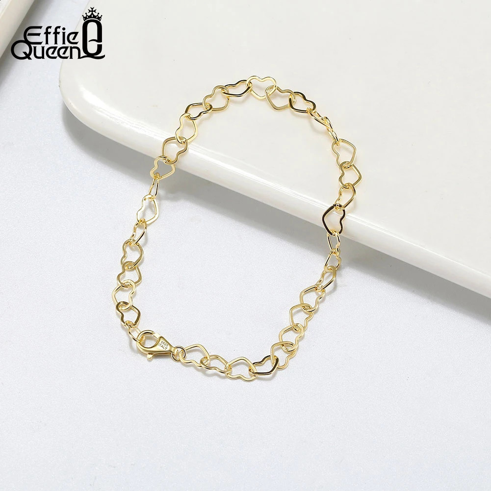 EFFIE QUEEN 14K Gold Rolo Heart Link Chain Bracelet 925 Sterling Silver Simple n Bracelets Jewelry Present for Women SB99 241214