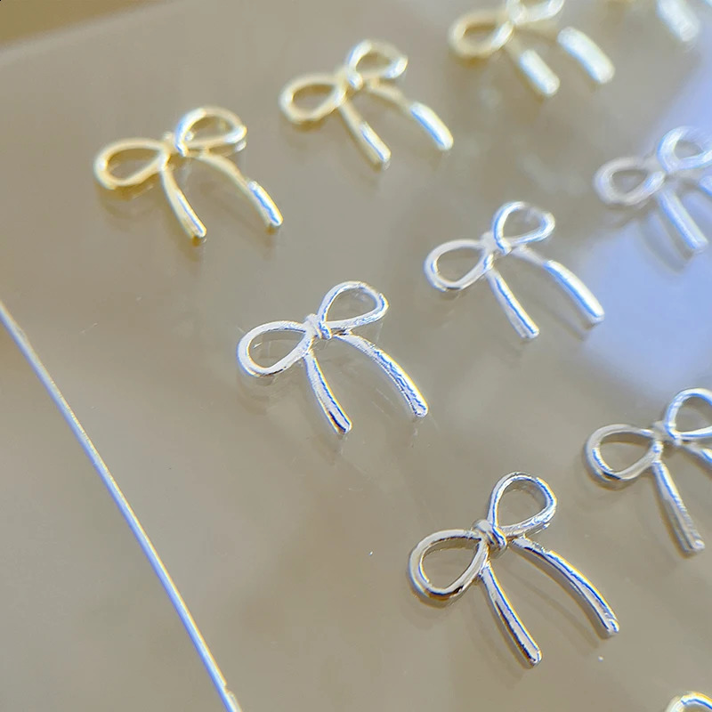 10pcs Bow Deco Nail Art Charm 3D SilverGold Bowknot Ribbon Nail Decor Parts DIY Manicure Accessories 241223