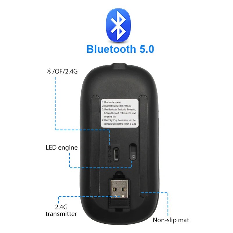 Wireless Mouse RGB Rechargeable Bluetooth Mice Wireless Computer Mause LED Backlit Ergonomic Gaming Mouse for Laptop PC1600DPI