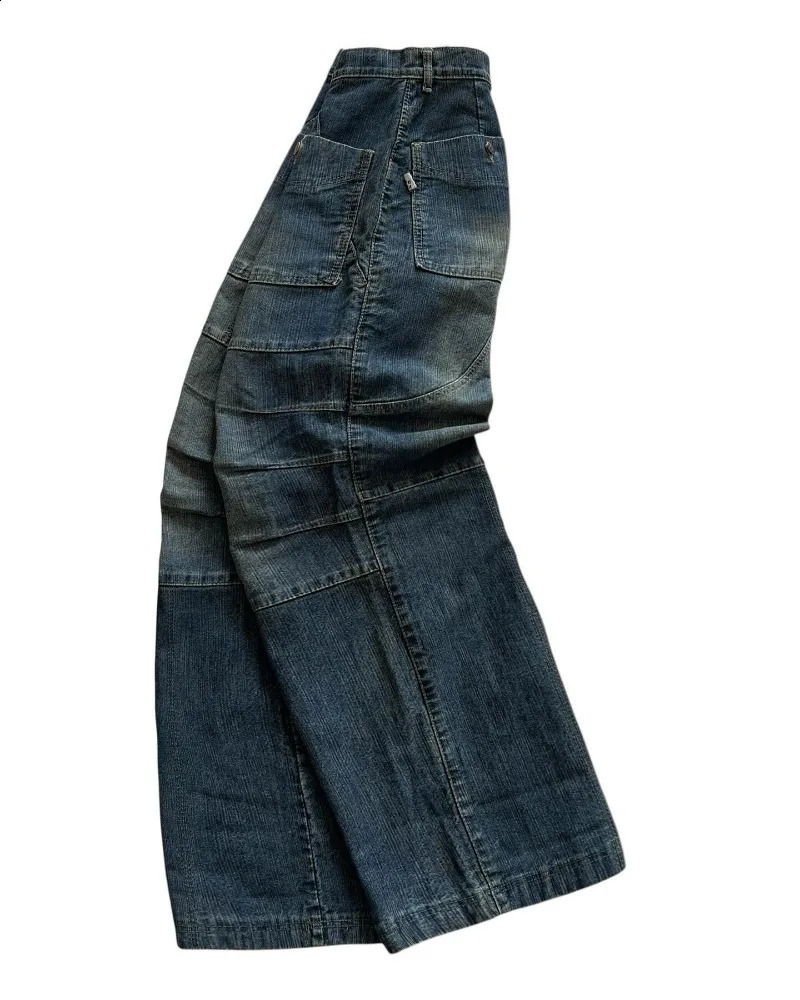 Y2K American Fashion Pocket Washing Old Baggy Jeans Women Streetwear Vintage Hip Hop Pop Gothic High Waist Wide Leg Pants 241223