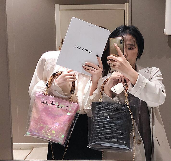 Summer Transparent Small Square Bamboo Festival Handlebar Seaside Wind Beach Single Shoulder Messenger Women's Bag