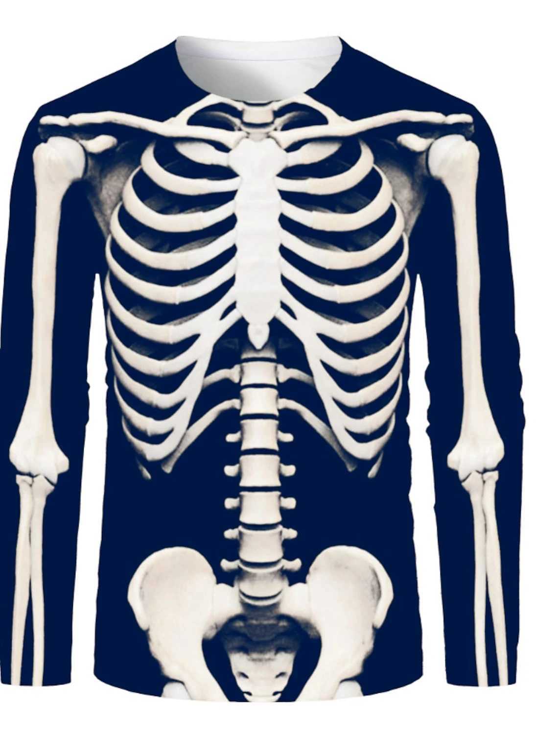 High Quality Mens Fashion Full Body Skeleton 3D Printed T-shirt Retro Halloween Costume Simple Modern Street Running Fitness Long Sleeve T241223