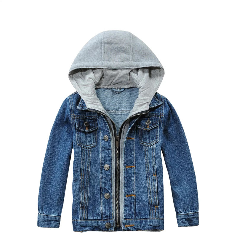 3-14Years Baby Boys Girls Hooded Jeans Coats Kids Solid Color Denim Jacket Children Long Sleeves Zipper Vintage Outwear 241223