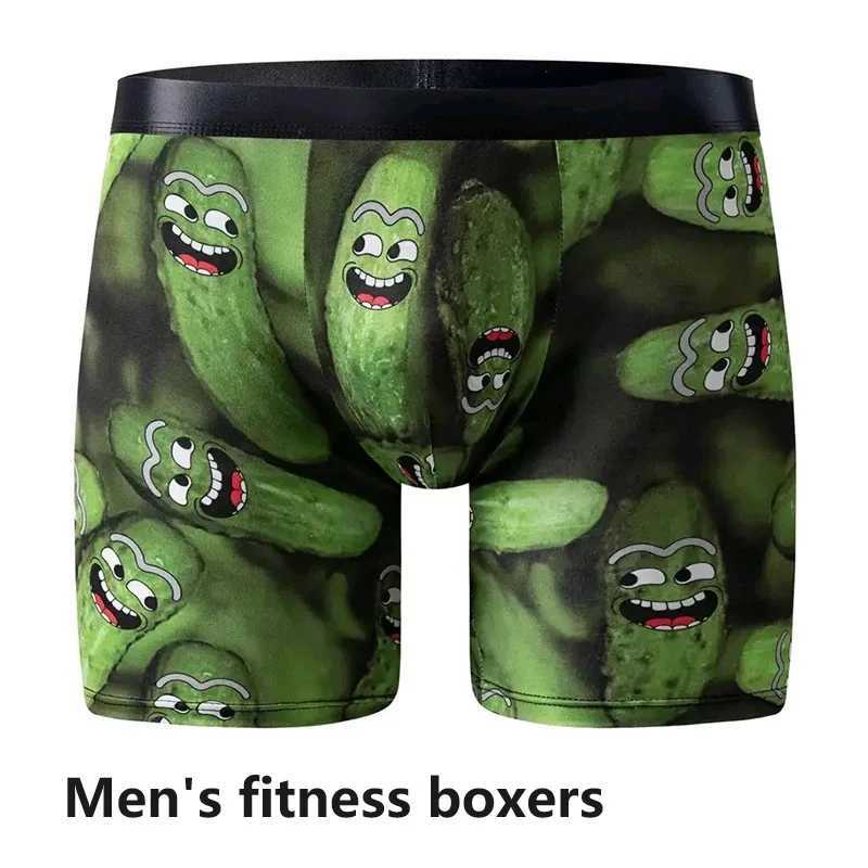 Mens sports boxing underwear sports underwear green M L XL cartoon printing breathable fashion fitness and leisure W241223
