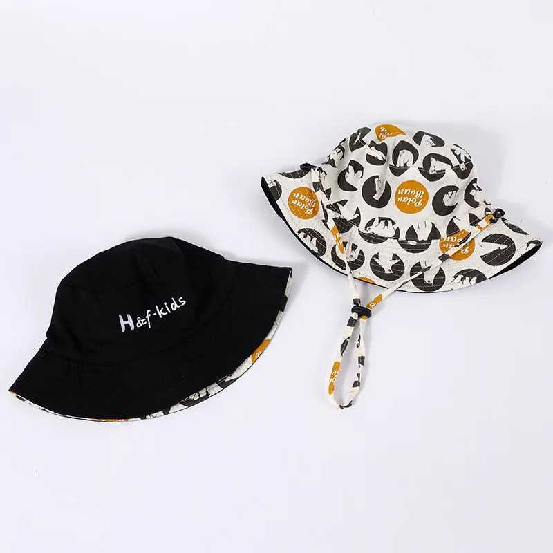 Caps Hats Double sided baby bucket hat with cute embroidered letters for children boys and girls fishermans Panama summer outdoor childrens sun H24122