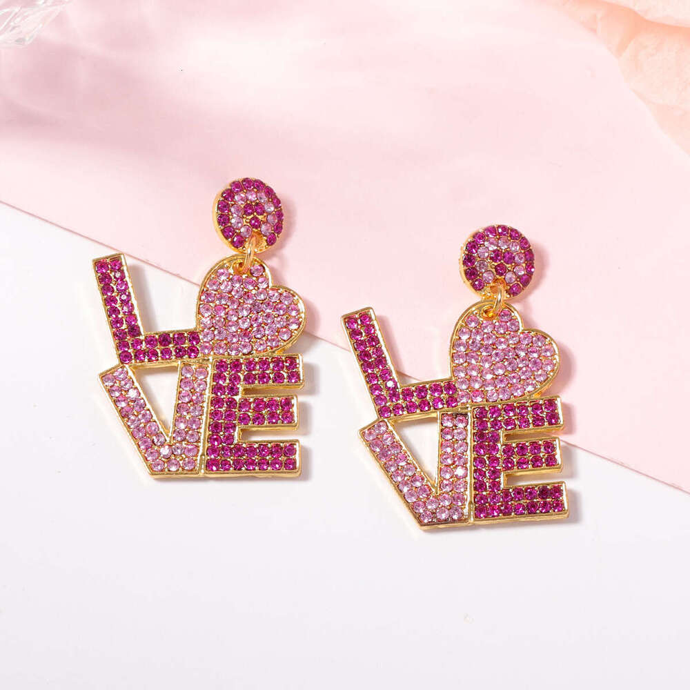 New Valentine's Day series with zircon inlaid letters, stylish trendy, versatile earrings and accessories for women