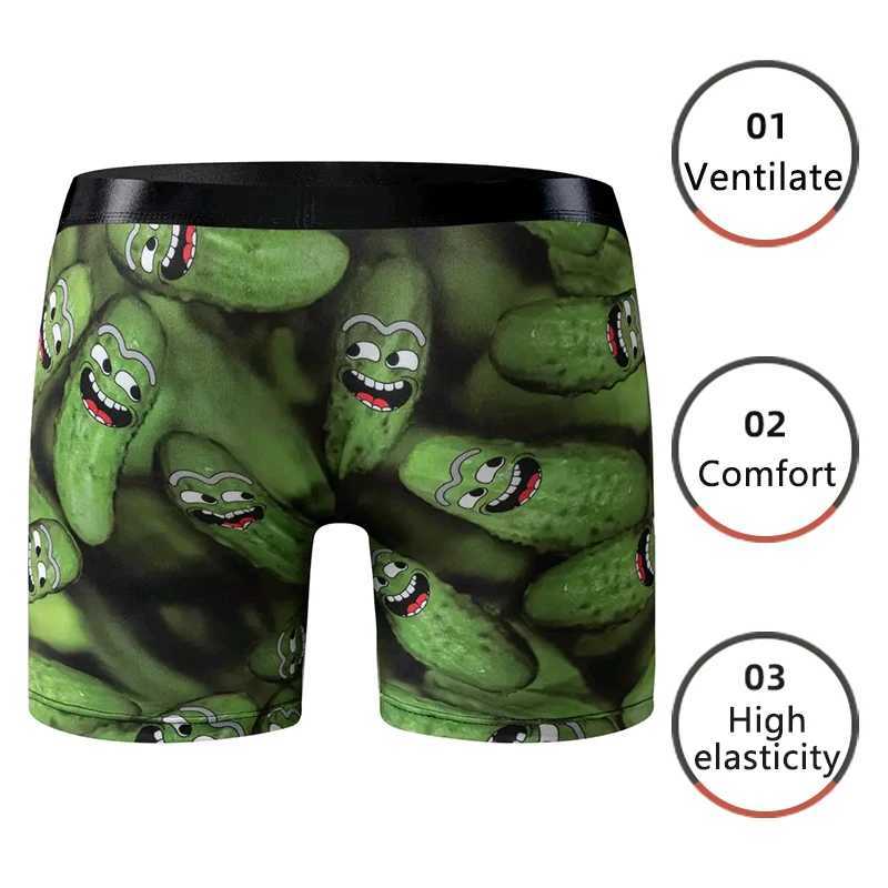 Mens sports boxing underwear sports underwear green M L XL cartoon printing breathable fashion fitness and leisure W241223