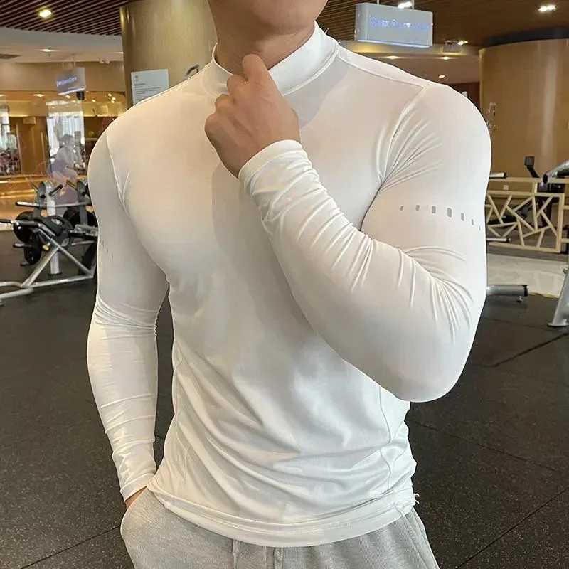 High Quality Gym T-shirt Mens Long Sleeve Compression Shirt Fast Drying Training Top Mens Muscle Exercise Running Clothes T241223