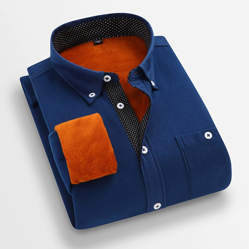 Mens casual fashion corduroy plus fleece shirt plus fleece plus thick shirt 241223