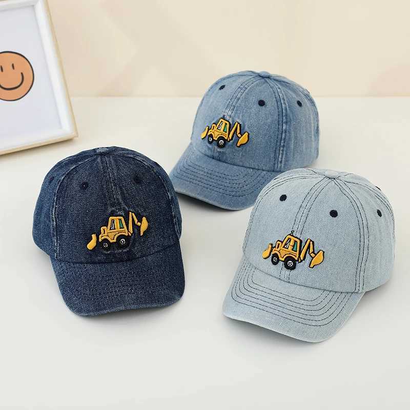 Caps Hats Baby boy hat bulldozer embroidered pure cotton summer childrens baseball hat baby girl hat 50-54cm suitable for children aged 2-8 H241223