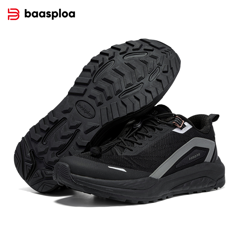 Baasploa Hiking Shoes Men Outdoor Lightweight Breathable Elastic Buckle Sneakers Male Casual Resistant Non Slip Walking Shoes