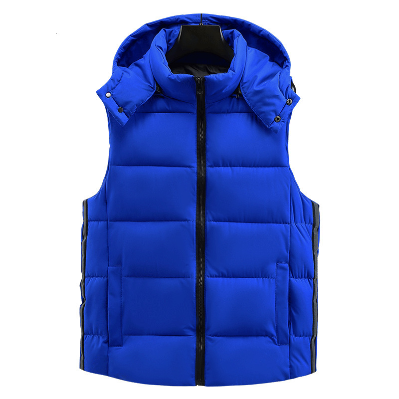 New In Men's Vest Hooded Warm Demi-season Turtleneck Sleeveless Jacket Cotton Padded Waistcoat Male Work Wear Blue 8XL 130KG