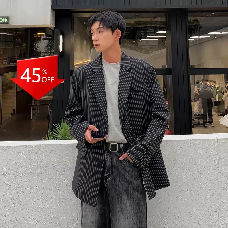 y2k Striped Suit Jacket High Street Trendy All-match Loose Casual men blazer slim fit mens jacket men clothing blazer men 241220
