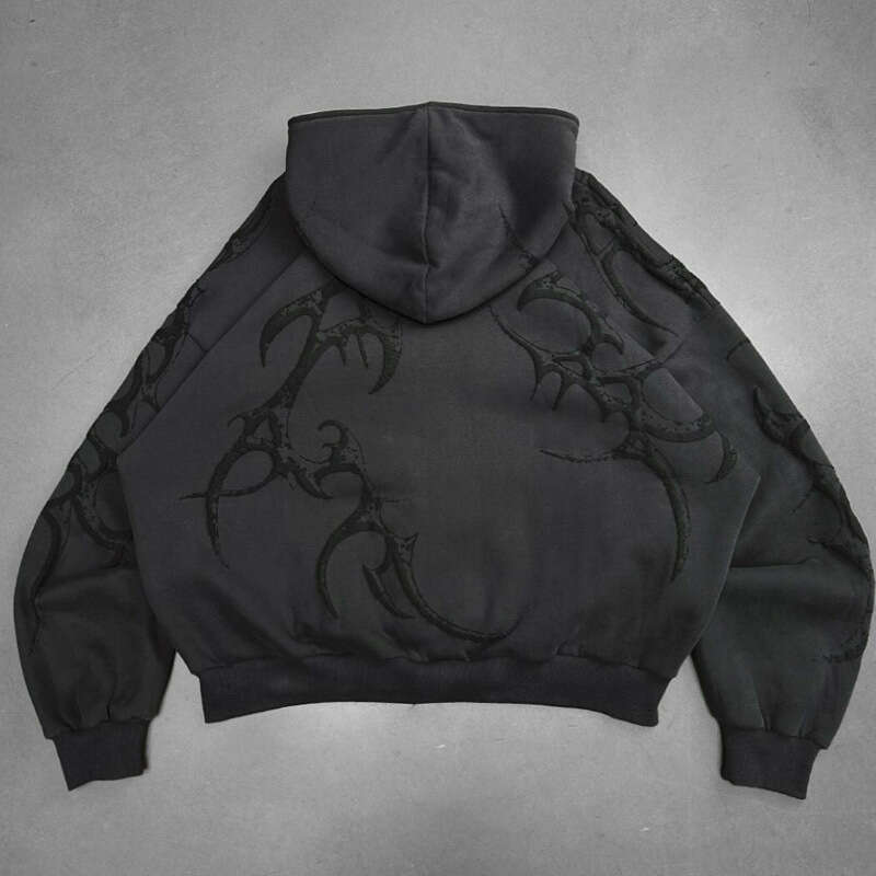 Autumn winter new Gothic dark zipper cardigan casual personality trend high street hip-hop style men's and women's hoodie