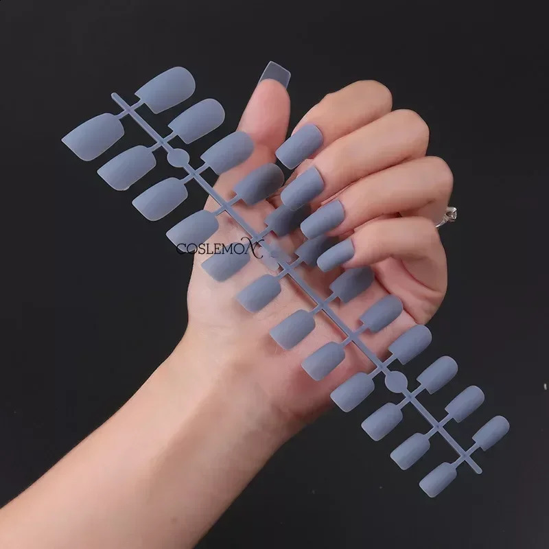 24pcs Press on Nails Solid Color Long Square Head Frosted Fake Nails Multi-color Full Cover Nail Tips Nail Art Manicure Tools 241223