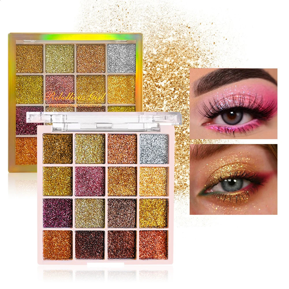 16 Colors Glitter Eyeshadow Palette Shimmer Multicolor Golden Color Sparkle Sequin Finish Body Face Makeup Stage Party Makeup 241223