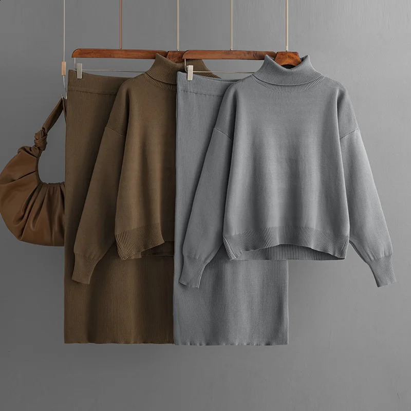 Winter Clothes Women Knitted Skirt Suit Fashion Casual Loose Sweater Long Skirts Women 2 Piece Sets Elegant Outifits Autumn 241220