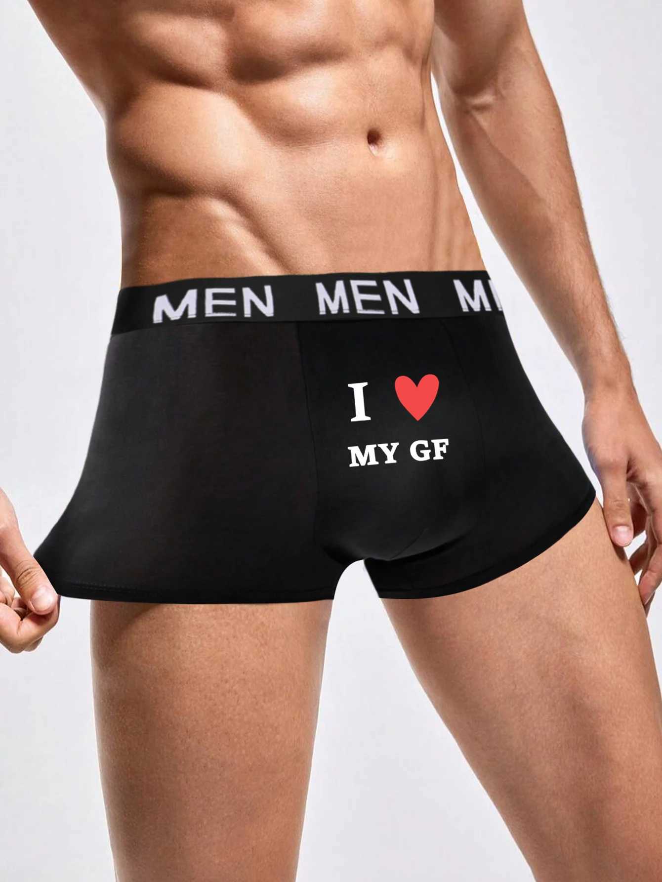 Mens boxing underwear with my love GF printed tree trunk interesting letter boxing shorts mens set breathable no flight underwear W241223