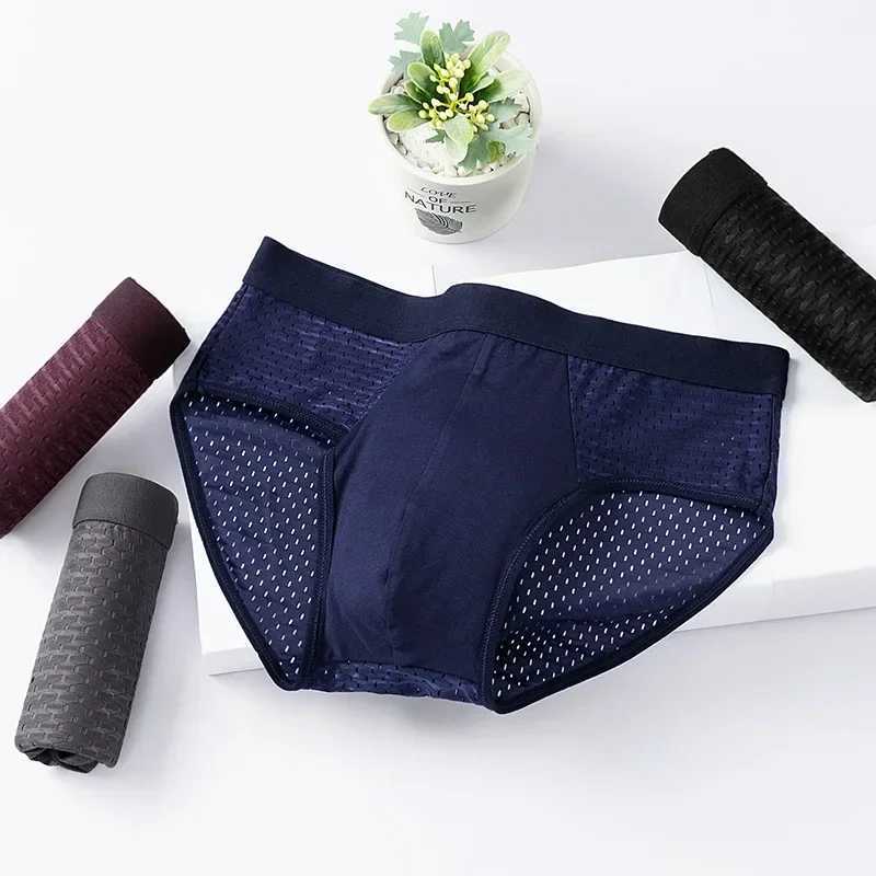 Solid mens summer silk underwear boxing shorts breathable underwear bamboo carbon fiber antibacterial hollow underwear W241223
