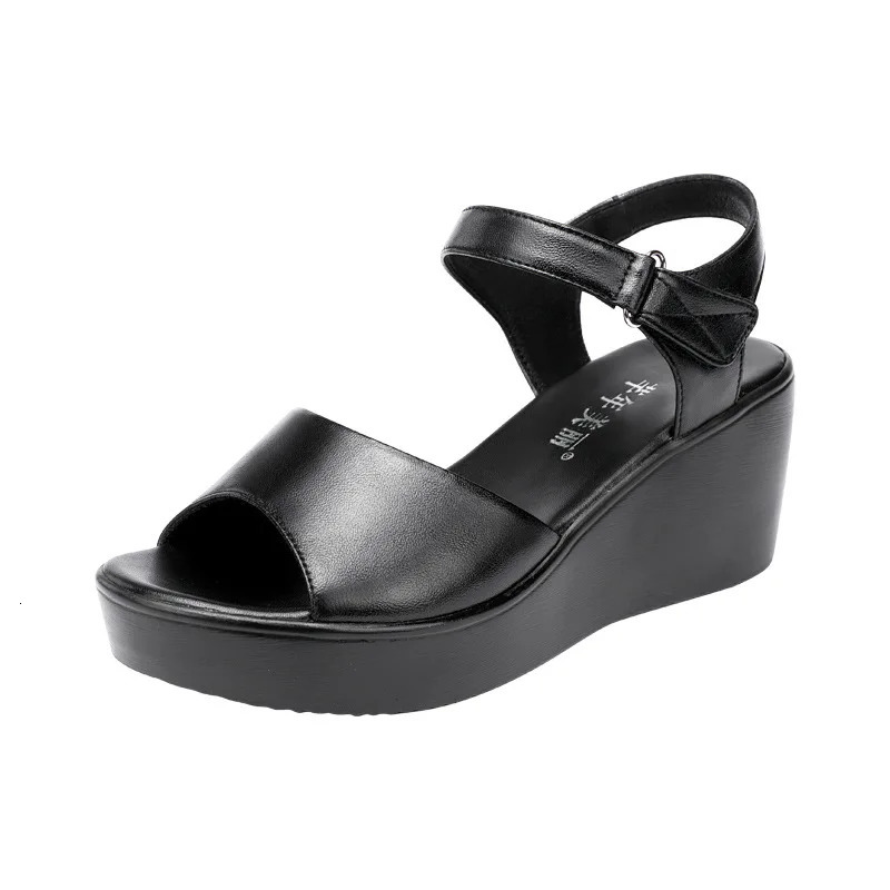 Cowhide Wedges Sandals Summer Womens Genuine Leather Shoes Platform Ladies High Heel Shoe Casual Flats 3243 241213