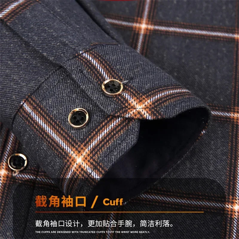 Thick Fleece Plaid Shirts Men Autumn Winter Turn-down Collar Shirt Tops Male Warm Slim Casual Business Jackets Outwear 241223