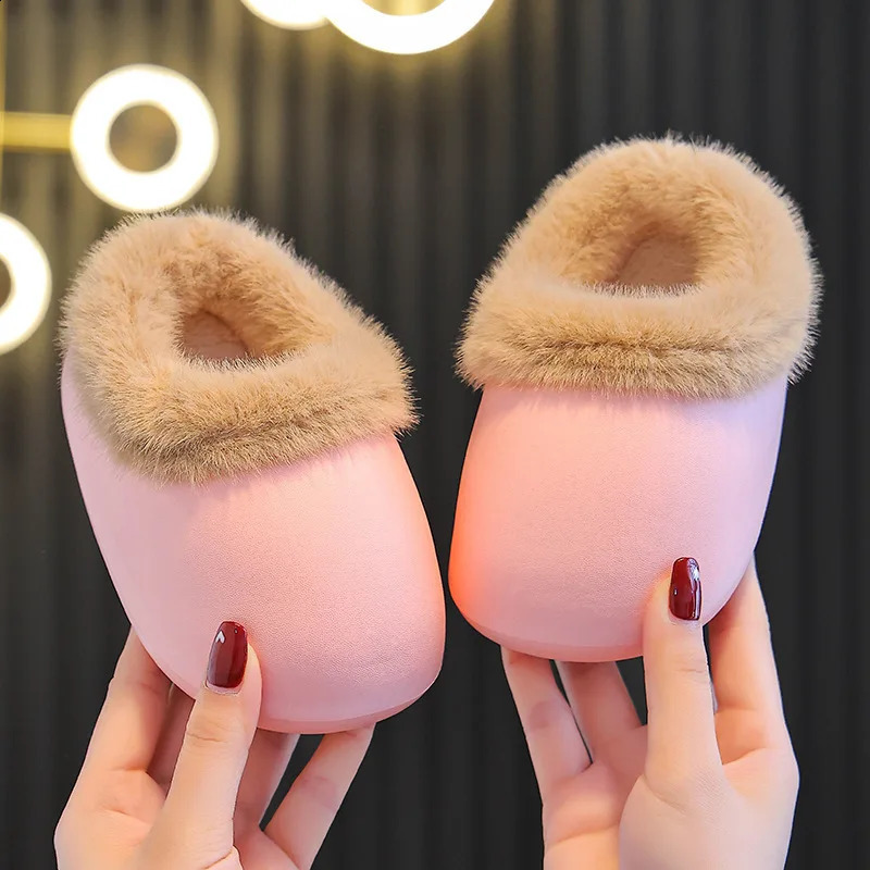 Winter Solid Children Slippers EVA Waterproof Baby Boys Girls Slippers Warm Plush Non Slip Toddler Kids Indoor Shoes 241223
