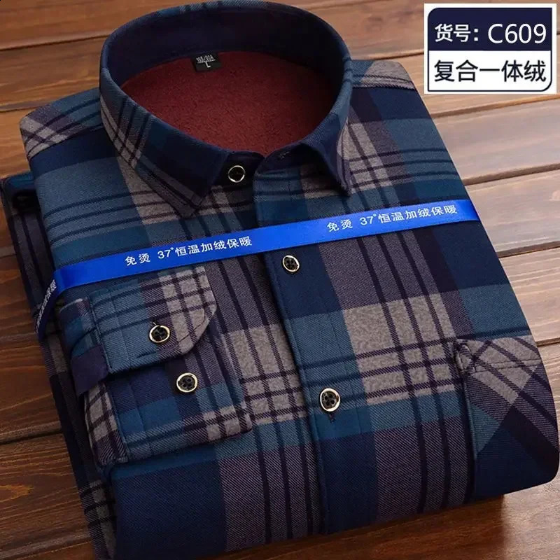 Autumn and Winter Mens Long-sleeved Fleece Shirt Thermal Shirt Plaid Jacket Clothes Mens Clothing Streetwear Men Shirts 241223