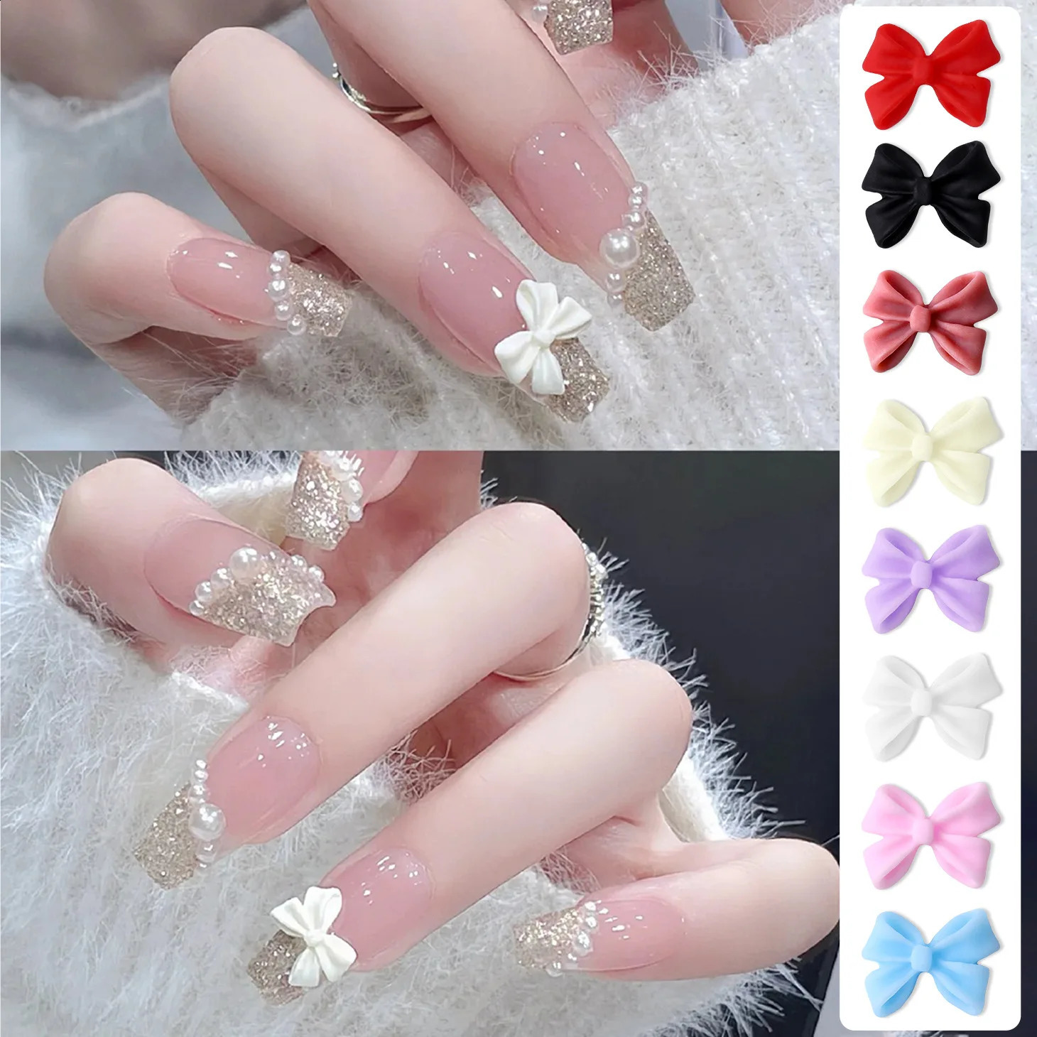 Selling 100pcs Random Mix Colors Resin Bow 3D Nail Charms Decorations Bowknot for Nails Art DIY Manicure Tips 241223