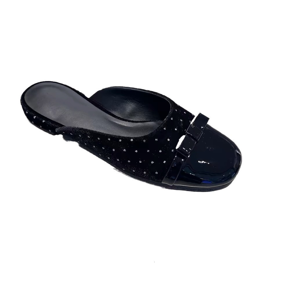 Little C Home K70381057 Same Style Women's Shoes 2024 Autumn New Collection Color Blocked Butterfly Bow Flat Mill Cool Slippers For Women
