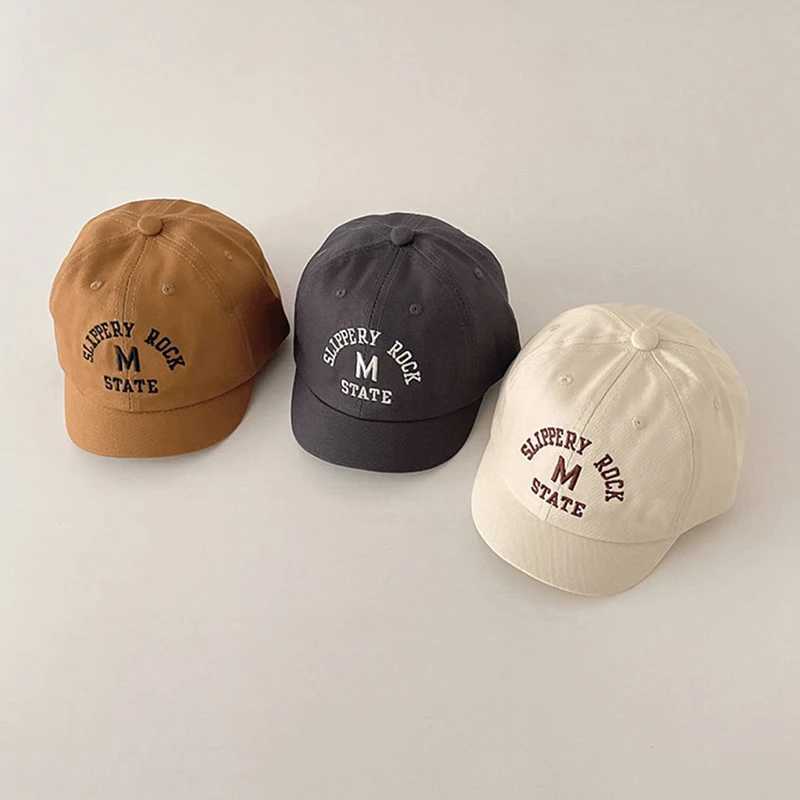 Caps Hats Korean letter embroidered baby hat summer toddler boys and girls cotton baseball cap solid color childrens adjustable foot cap H241223