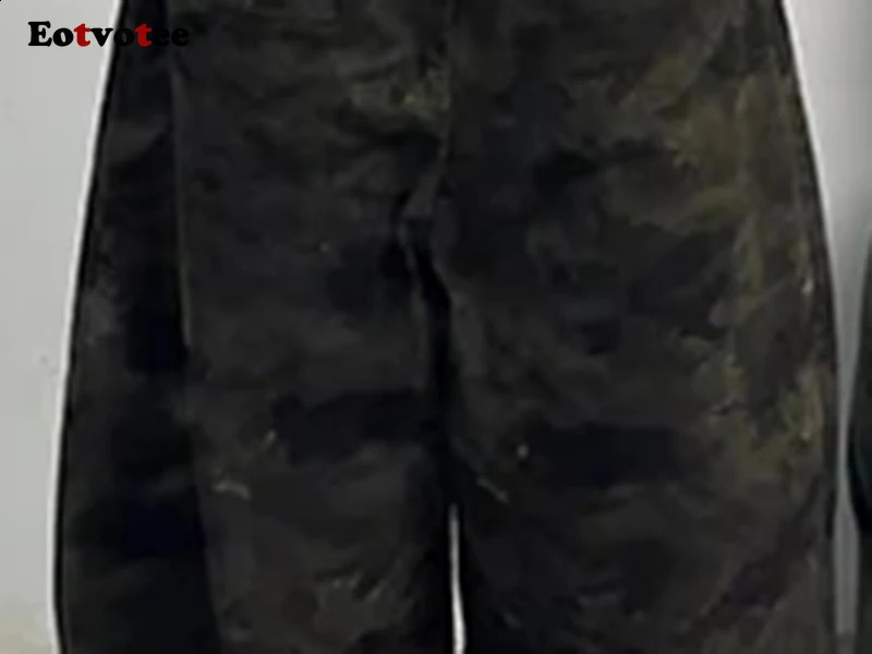 EOTVOTEE American Retro Jeans for Women Camouflage Casual Straight Pants Autumn Fashion Female High Waist Wide Leg Trousers 241218