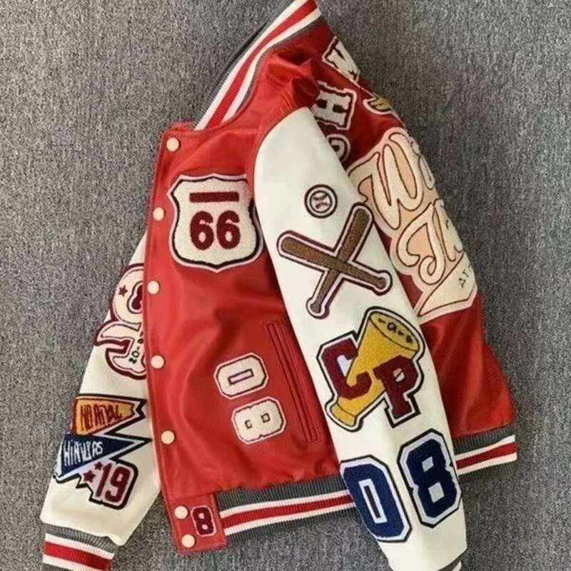 Men's Wear Loose Fitting Suit Streetwear Bomber Varsity Jackets Embroidery Pu Leather Jacket Baseball Motorcycle Coat Outerwear Winter Men Clothi