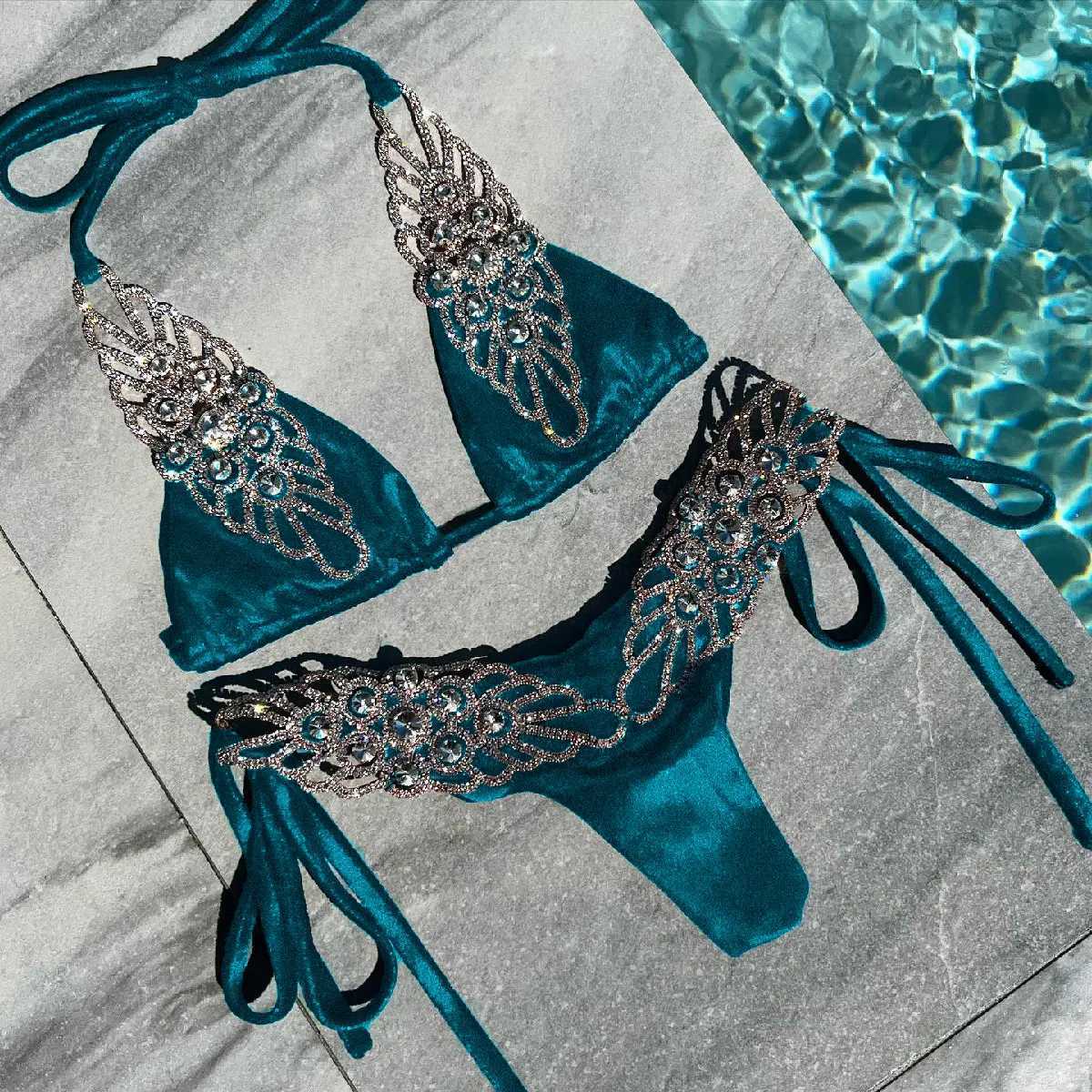 High Quality Female Bikinis Swimsuit With Luxury Rhinestones Women Swimwear Push Up Bikini Beach Swimming Girls Bathing SuitXJ241223