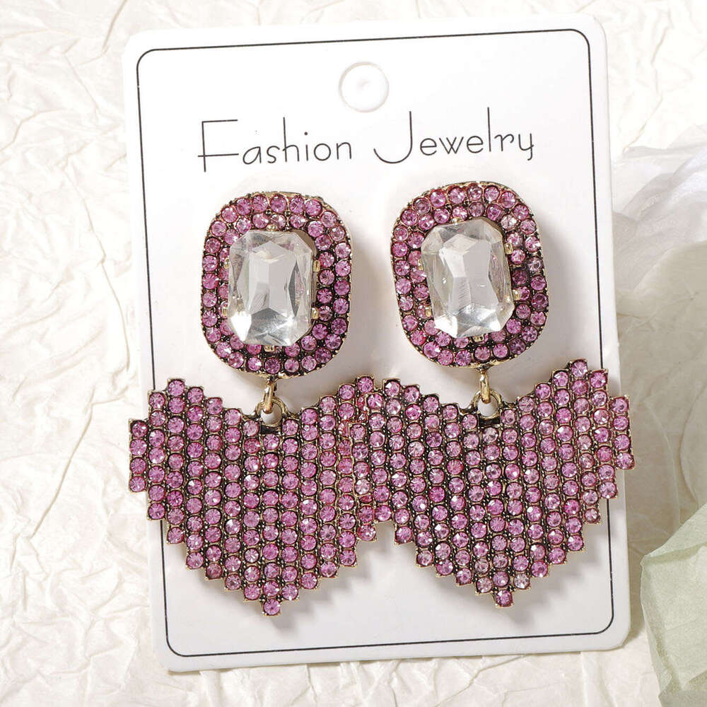 Exquisite Fashion Light Full Dia Geometric Love Alloy Eardrops Super Flash Temperament Versatile Daily Women's Style