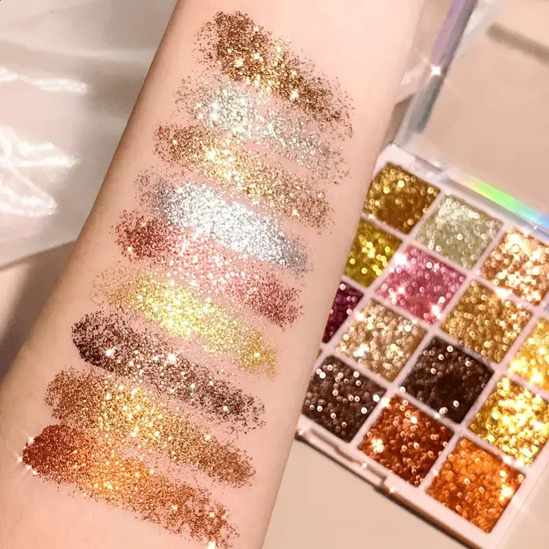 16 Colors Glitter Eyeshadow Palette Shimmer Multicolor Golden Color Sparkle Sequin Finish Body Face Makeup Stage Party Makeup 241223