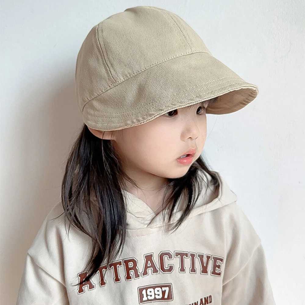Caps Hats Korean solid color baby boy and girl summer fisherman hat material cotton set suitable for children aged 2-6 years old H241223