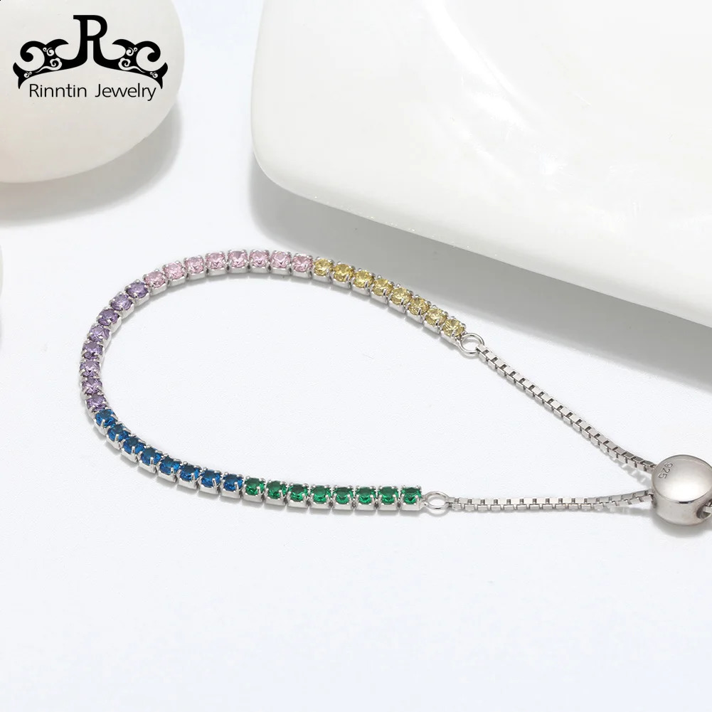 Rinntin Shiny Colorful Adjustable Tennis Bracelets for Women Girls Clear Cubic Zircon Chain Bracelet Fashion Hand Jewelry SB42 241214