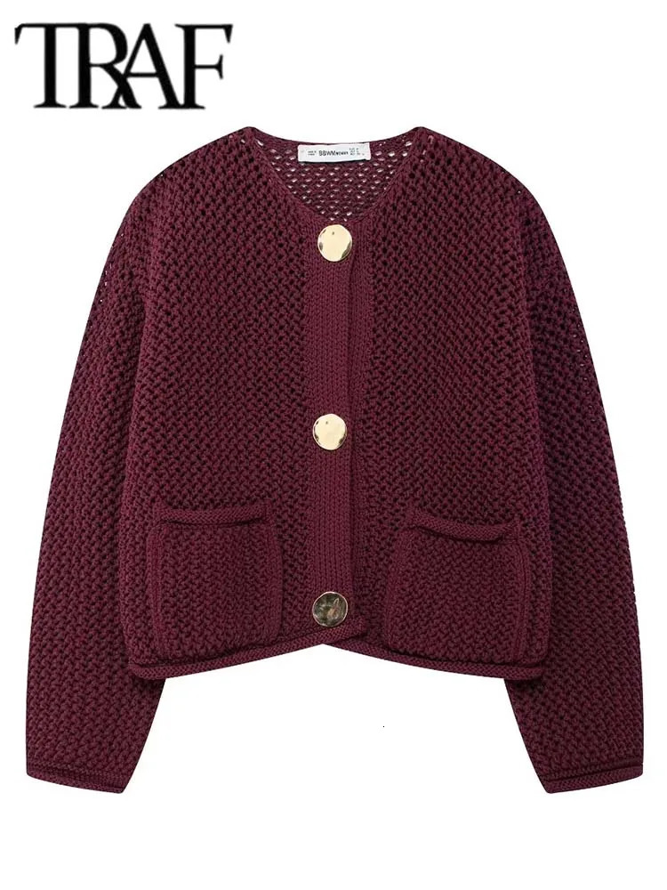 TRAF Autumn Winter Knitted Cardigans For Women Casual Button Long Sleeve Female Sweater 2024 Fashion Loose Lady Coat 241220