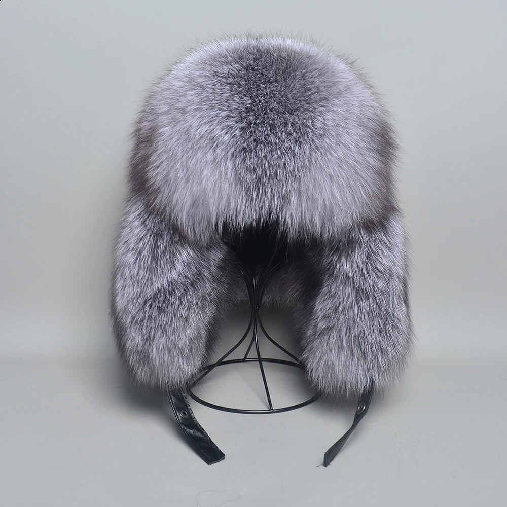 Real silver fox fur hat real raccoon fur Lei Feng hat of Russian male bomber hat 241220