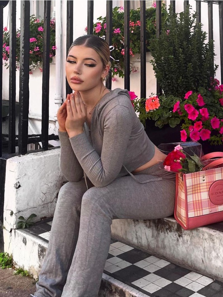 Tossy Knit Fashion 2 Piece-Set Hoodie Tracksuit Women Crop Top Knitwear And Women's Pants Sets Female Trousers Outfits