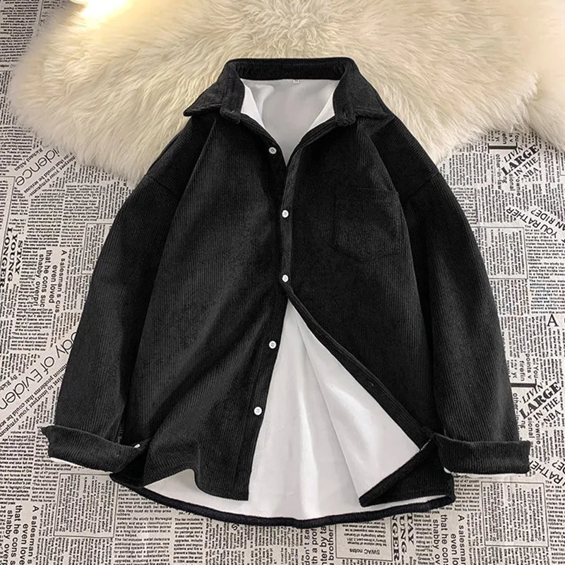Fleece Corduroy 8XL Casual Mens Shirts Clothing Big Size Long Sleeve Shirt Man Social Mens Shirt Top Cool Autumn Winter 241223