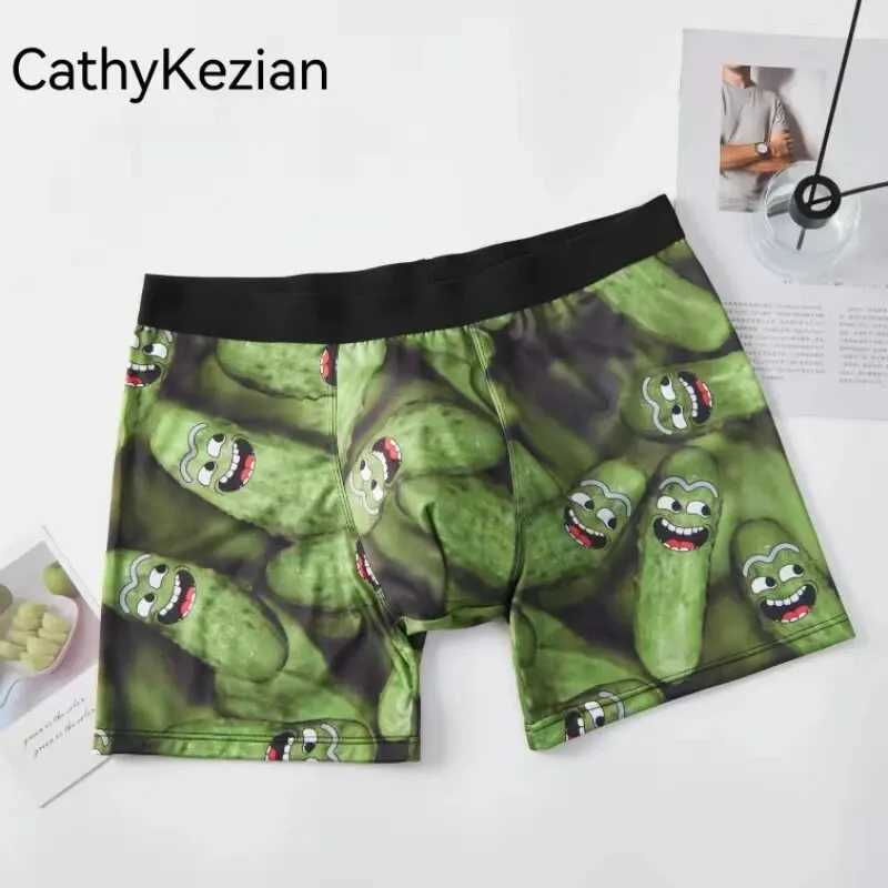 Mens sports boxing underwear sports underwear green M L XL cartoon printing breathable fashion fitness and leisure W241223