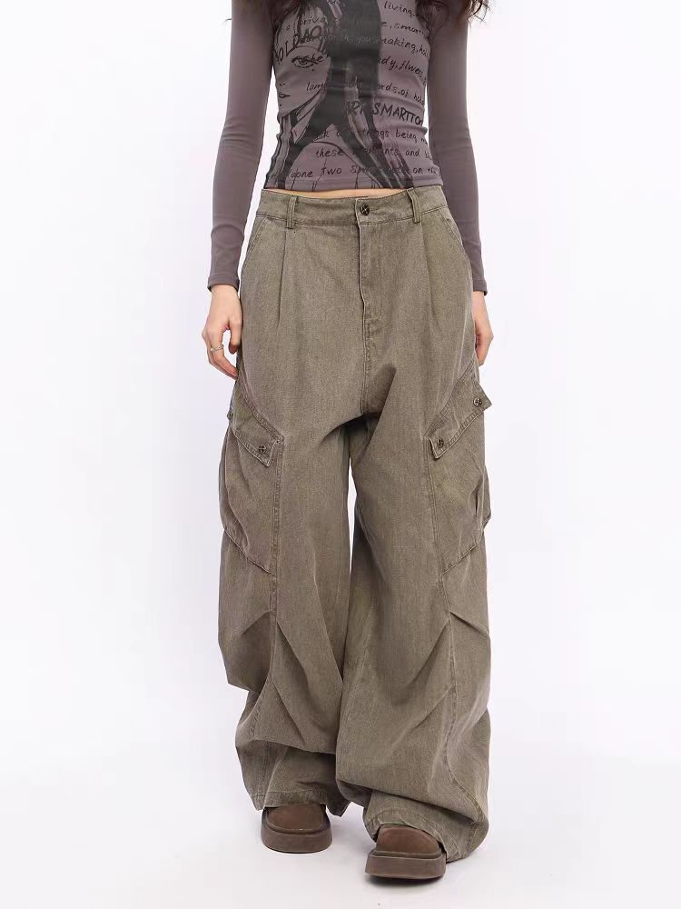 Women's Brown Y2k Cargo Jeans Baggy Haruku 90S Aesthetic Denim Trousers Vintage Jean Pants Japanese 2000S Style Trashy Clothes