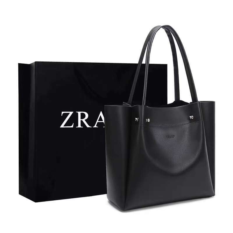 New Women's With Large Capacity Soft Leather Shopping Bucket Bag, One Shoulder Hand-Held Commuting Tote Bag