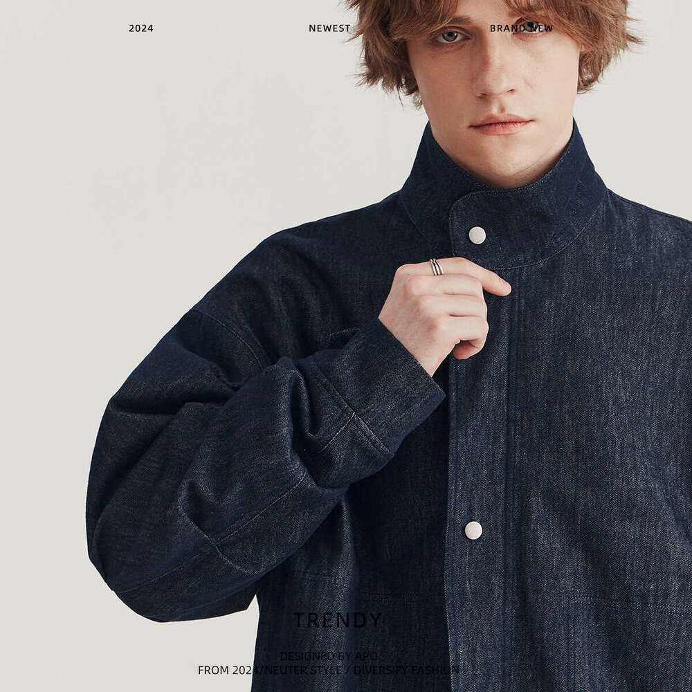 Men's Wear Autumn/Winter New Washed Denim for Men, Trendy, Rascal, Handsome, High End, Wide Pine Stand Collar Jacket