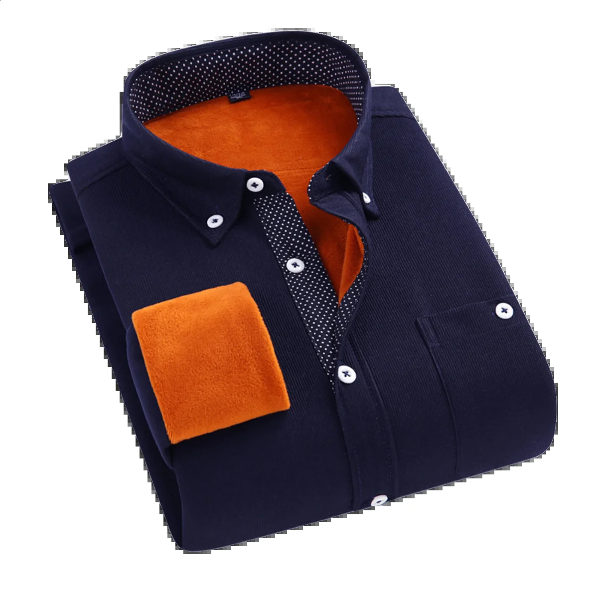 Mens casual fashion corduroy plus fleece shirt plus fleece plus thick shirt 241223