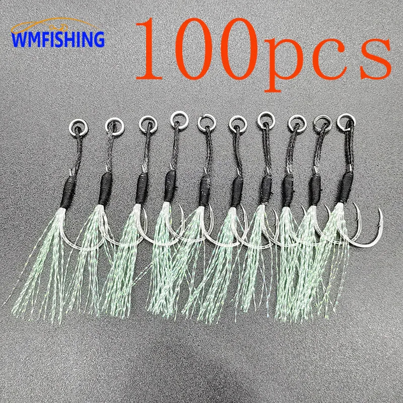 100pcs Black Assist Hook Fishing Lure Fish Cast Jigs Barbed Single Jig Hooks Feather Pesca Carbon Steel Peche Slow Jigging Pesca 241217