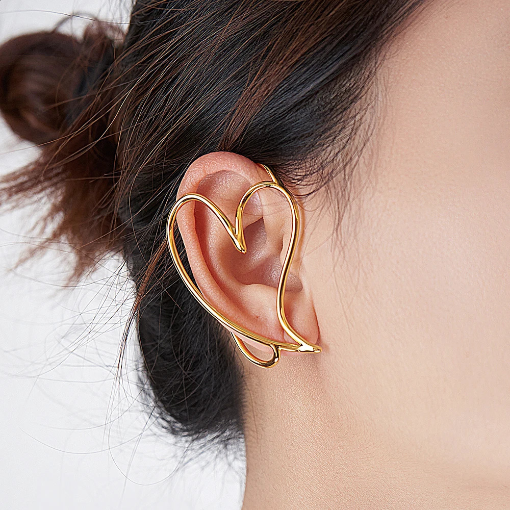 ENFASHION Cutout Heart Ear Clip For Women 18K Plated Gold Aretes De Mujer Ear Cuff Fashion Jewelry Travel Party Dropship E231458 241220